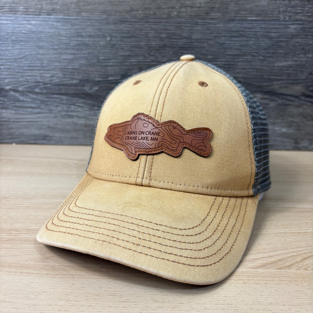 Crane Lake Hat Cap Snap Back Brown Tan Faded Minnesota Cabins Adjustable